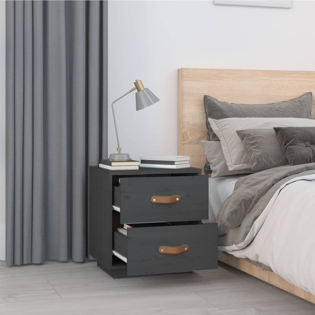 Yöpöydät 2 kpl harmaa 40x34x45 cm täysi mänty - Sisustajankoti.fi