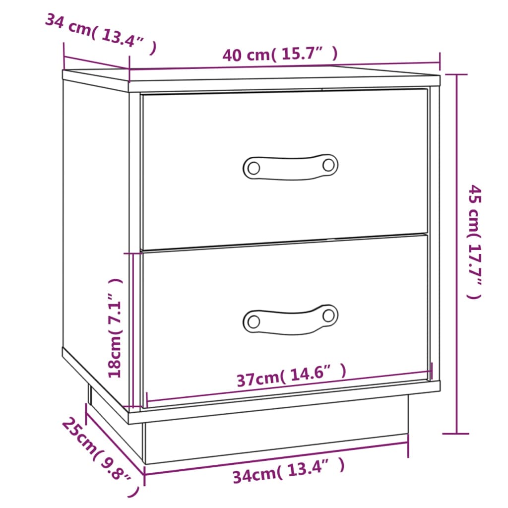 Yöpöydät 2 kpl harmaa 40x34x45 cm täysi mänty - Sisustajankoti.fi