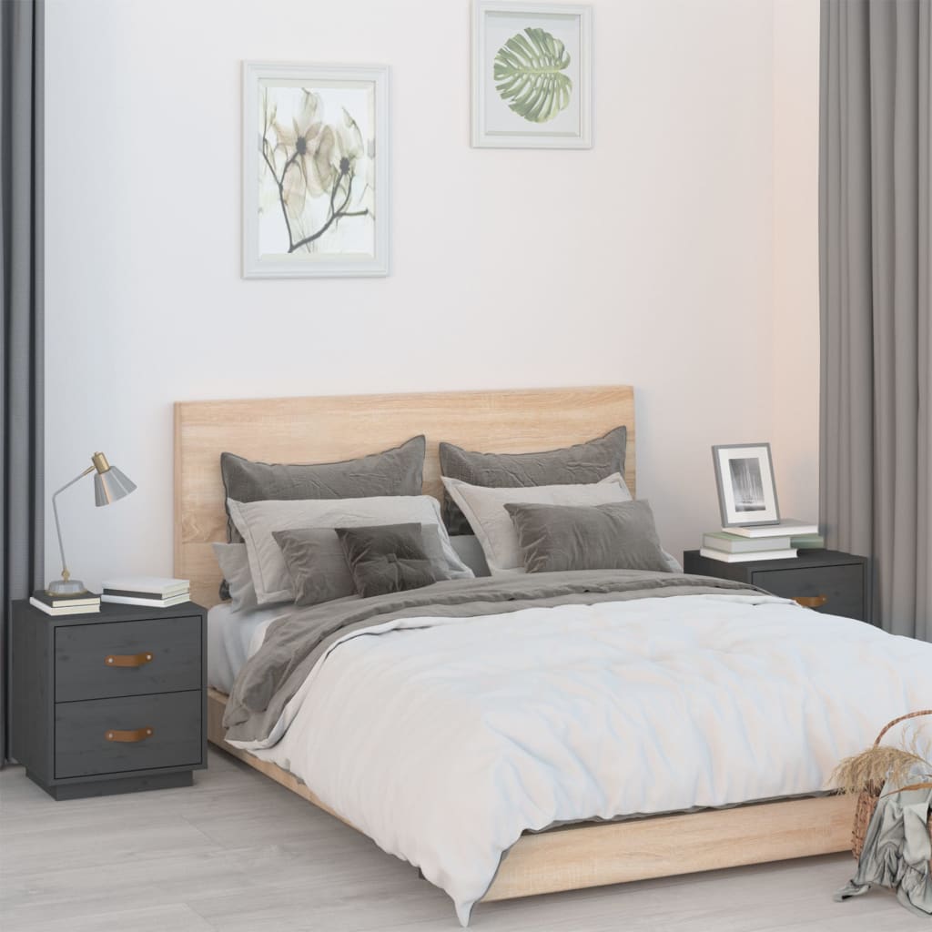 Yöpöydät 2 kpl harmaa 40x34x45 cm täysi mänty - Sisustajankoti.fi