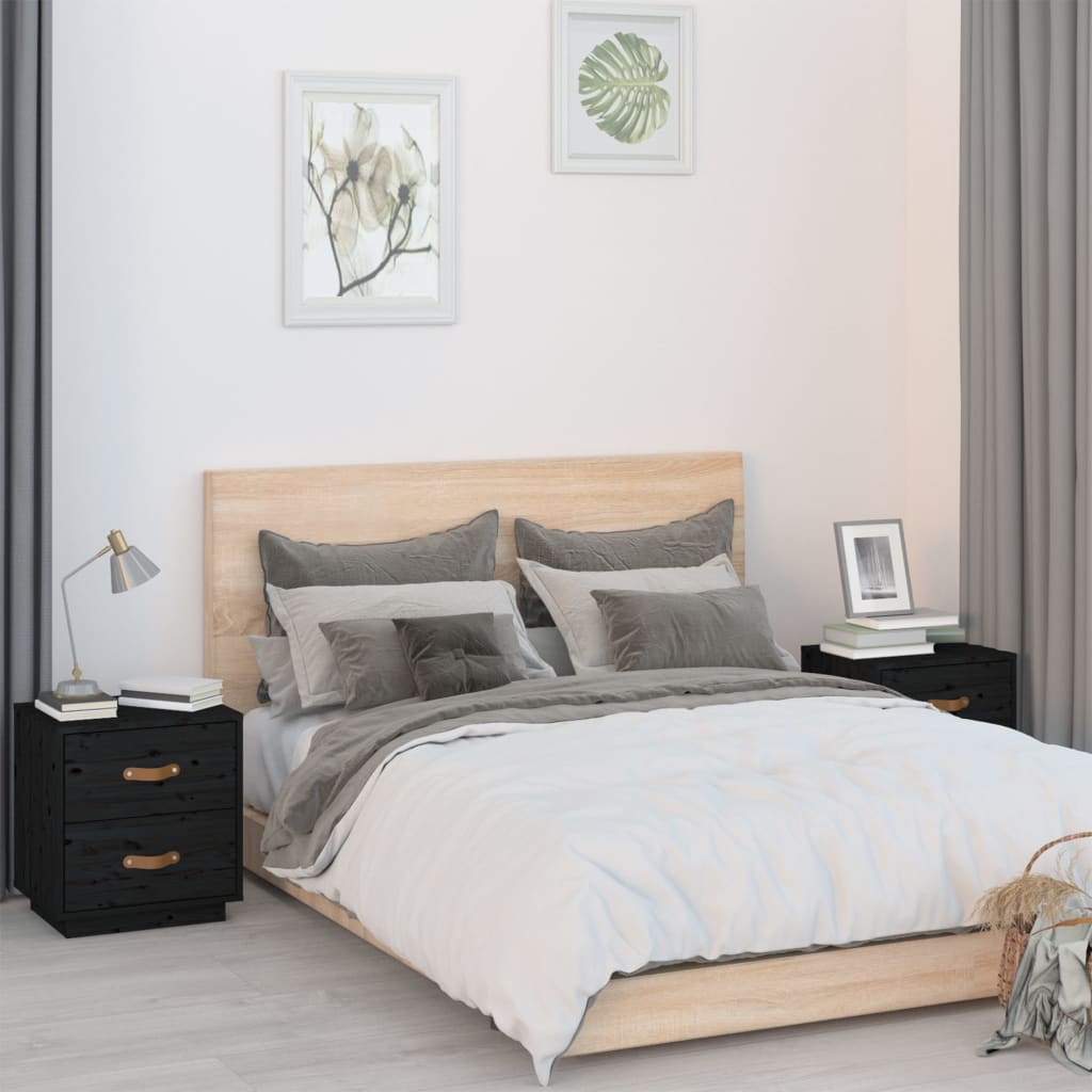 Yöpöydät 2 kpl musta 40x34x45 cm täysi mänty - Sisustajankoti.fi