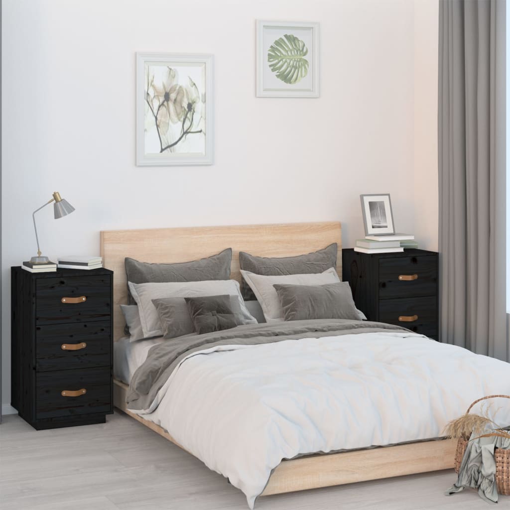 Yöpöydät 2 kpl musta 40x40x75 cm täysi mänty - Sisustajankoti.fi