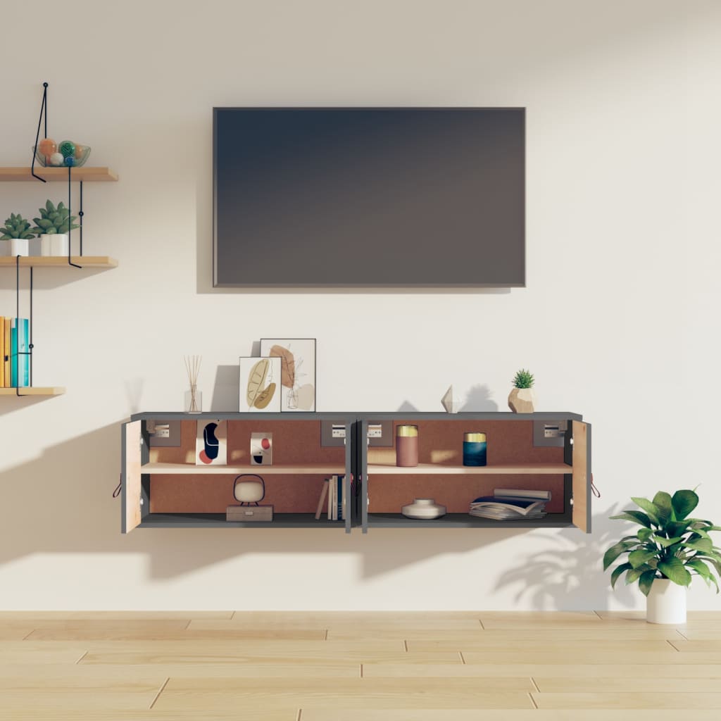 Seinäkaapit 2 kpl harmaa 60x30x30 cm täysi mänty - Sisustajankoti.fi