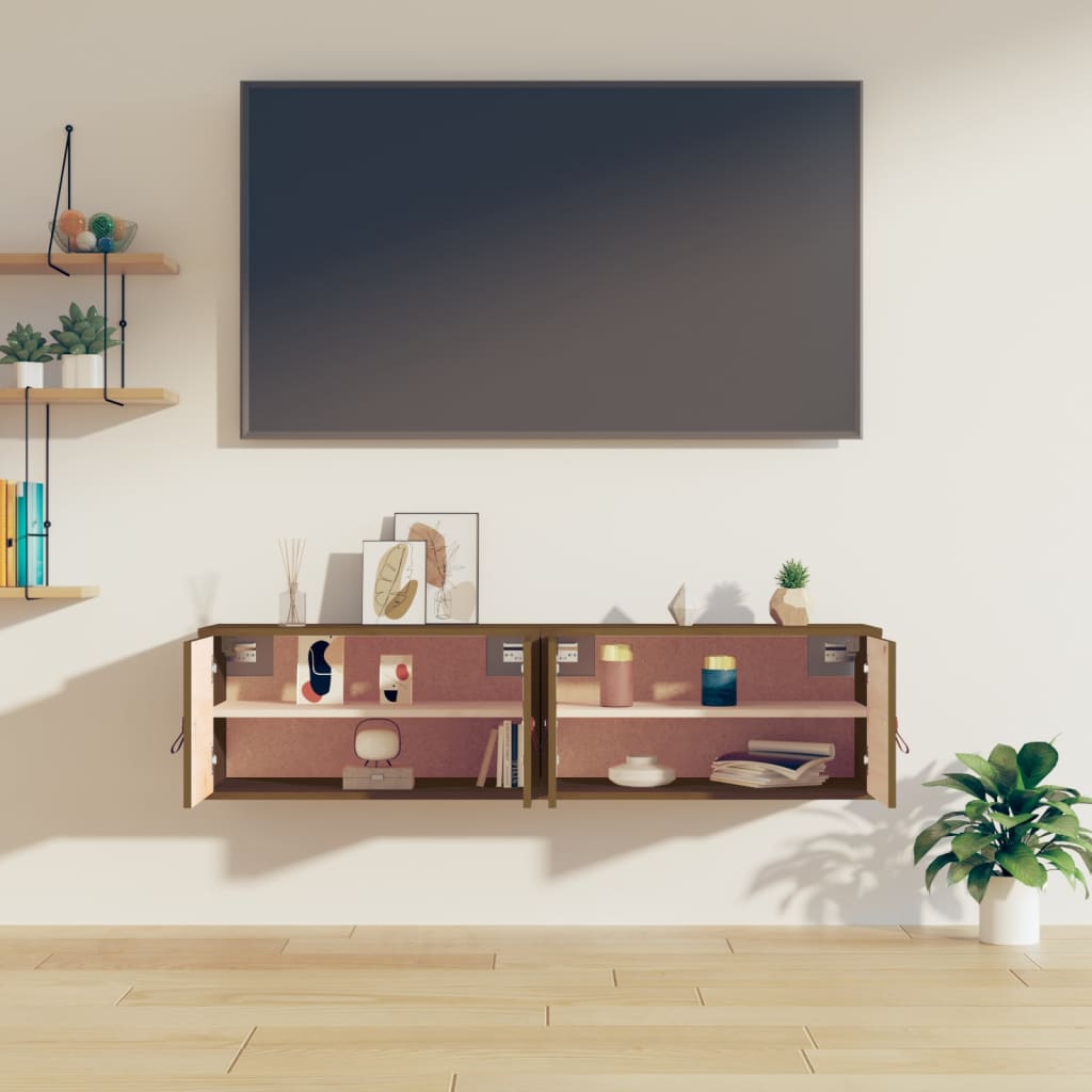 Seinäkaapit 2 kpl hunajanruskea 60x30x30 cm täysi mänty - Sisustajankoti.fi