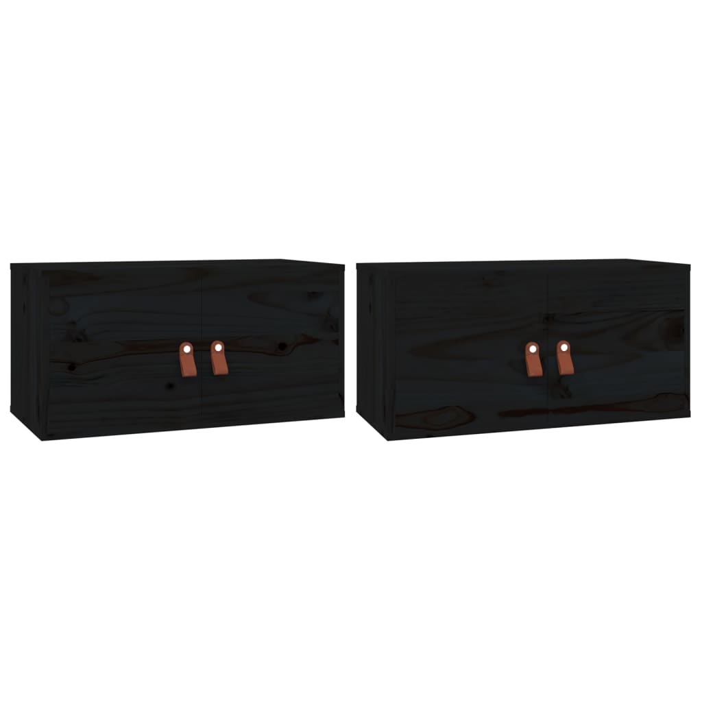 Seinäkaapit 2 kpl musta 60x30x30 cm täysi mänty - Sisustajankoti.fi