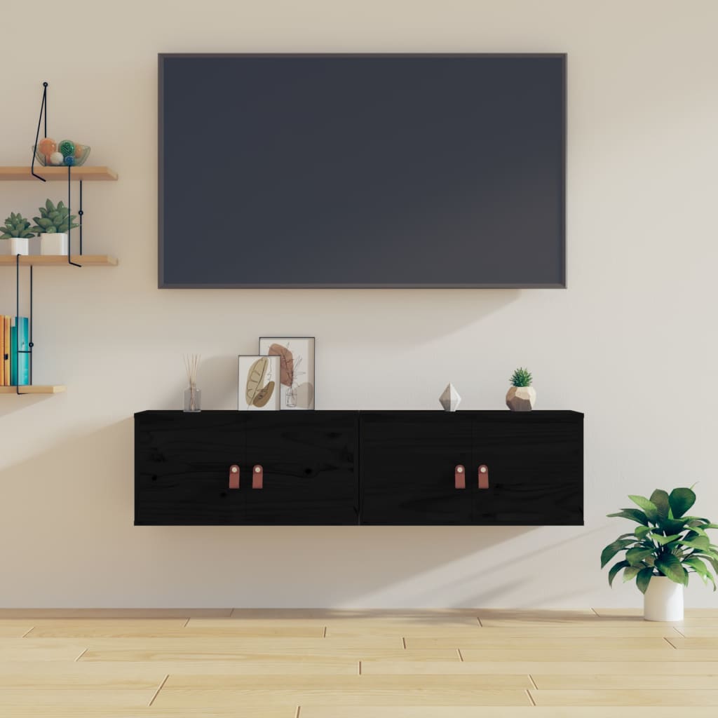 Seinäkaapit 2 kpl musta 60x30x30 cm täysi mänty - Sisustajankoti.fi