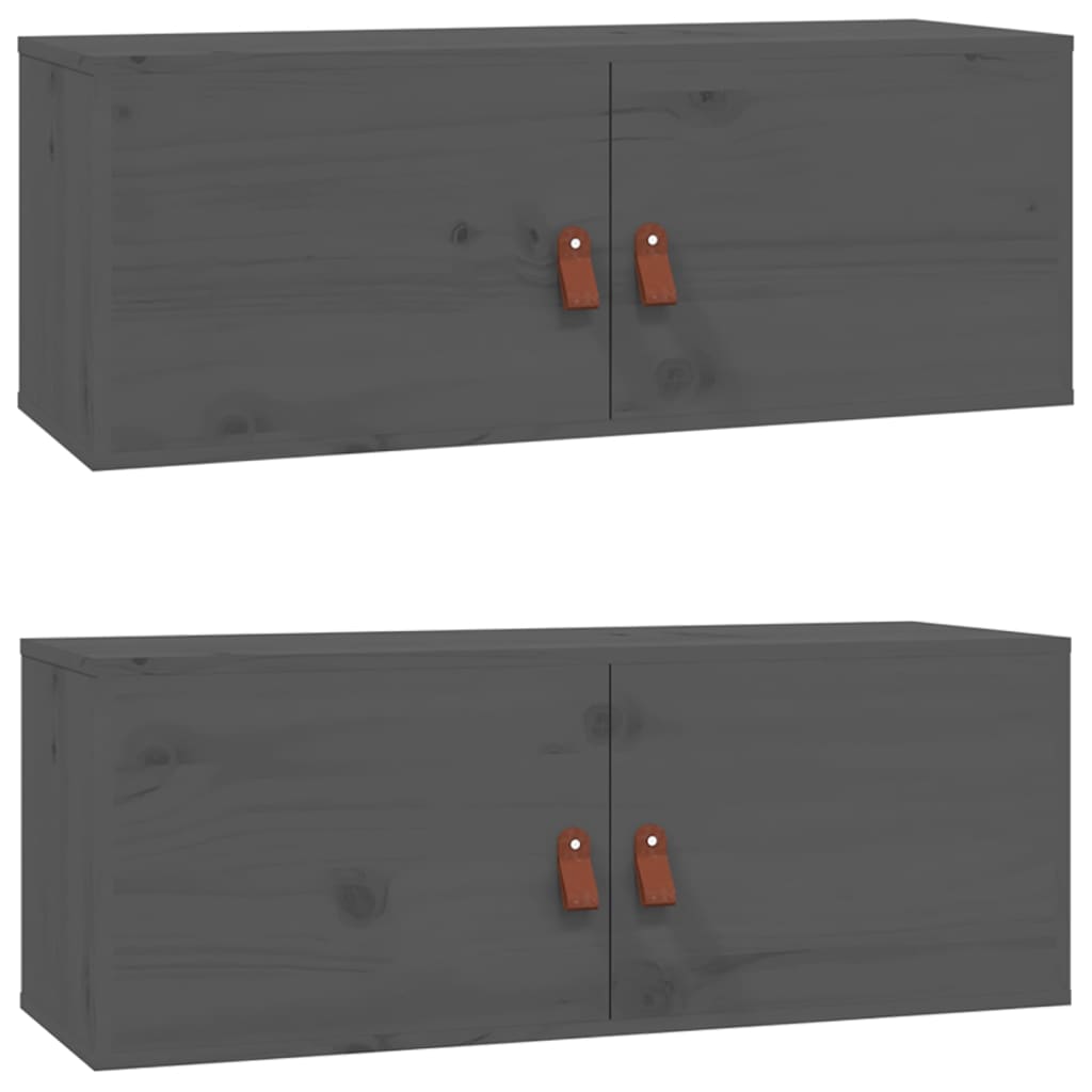 Seinäkaapit 2 kpl harmaa 80x30x30 cm täysi mänty - Sisustajankoti.fi