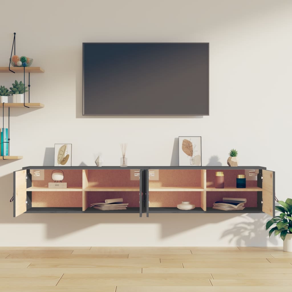 Seinäkaapit 2 kpl harmaa 80x30x30 cm täysi mänty - Sisustajankoti.fi