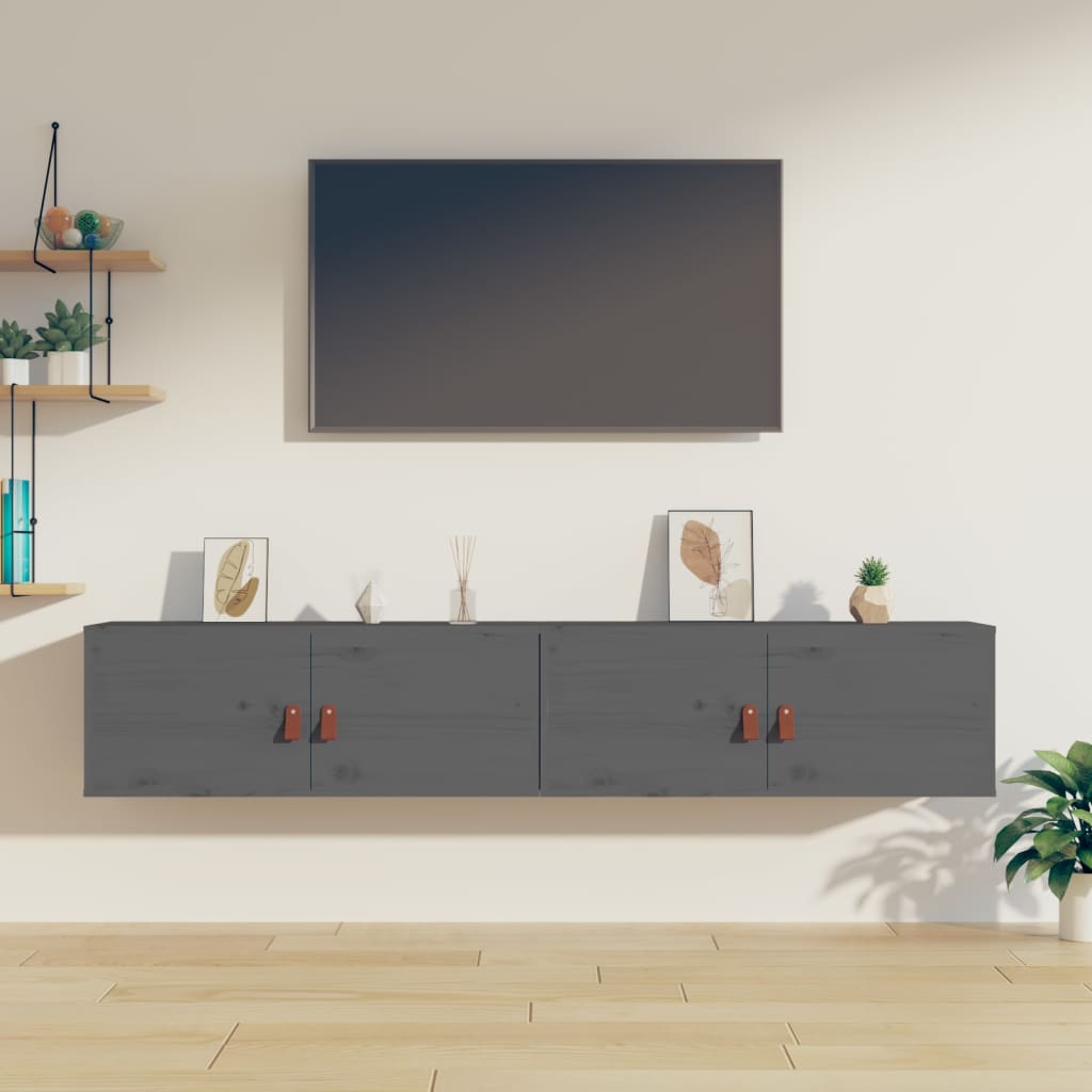 Seinäkaapit 2 kpl harmaa 80x30x30 cm täysi mänty - Sisustajankoti.fi