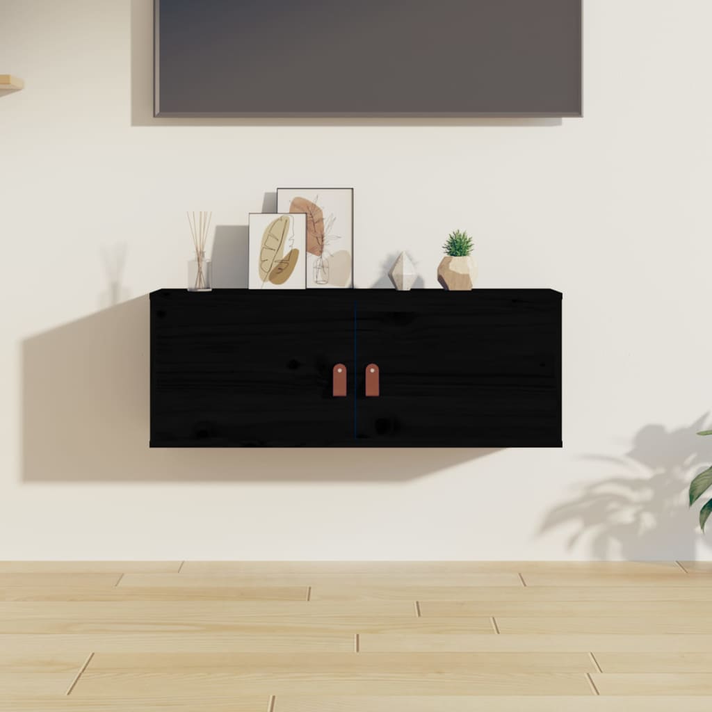 Seinäkaappi musta 80x30x30 cm täysi mänty - Sisustajankoti.fi