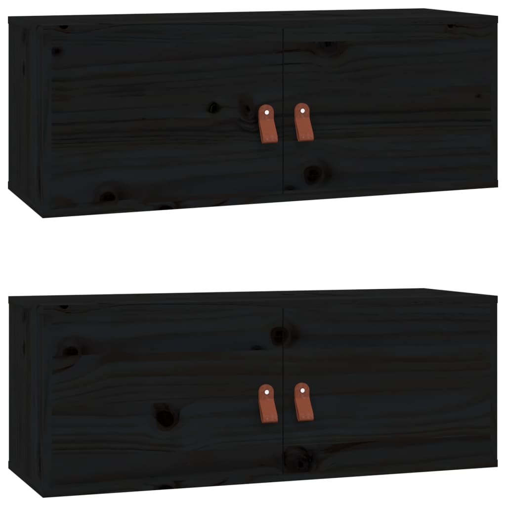 Seinäkaapit 2 kpl musta 80x30x30 cm täysi mänty - Sisustajankoti.fi