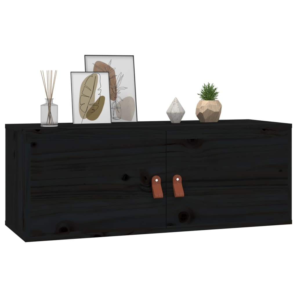 Seinäkaapit 2 kpl musta 80x30x30 cm täysi mänty - Sisustajankoti.fi