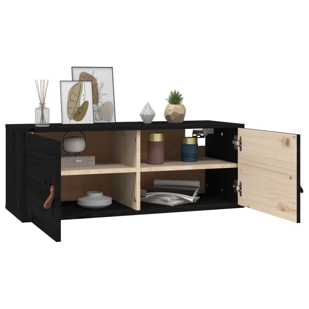 Seinäkaapit 2 kpl musta 80x30x30 cm täysi mänty - Sisustajankoti.fi