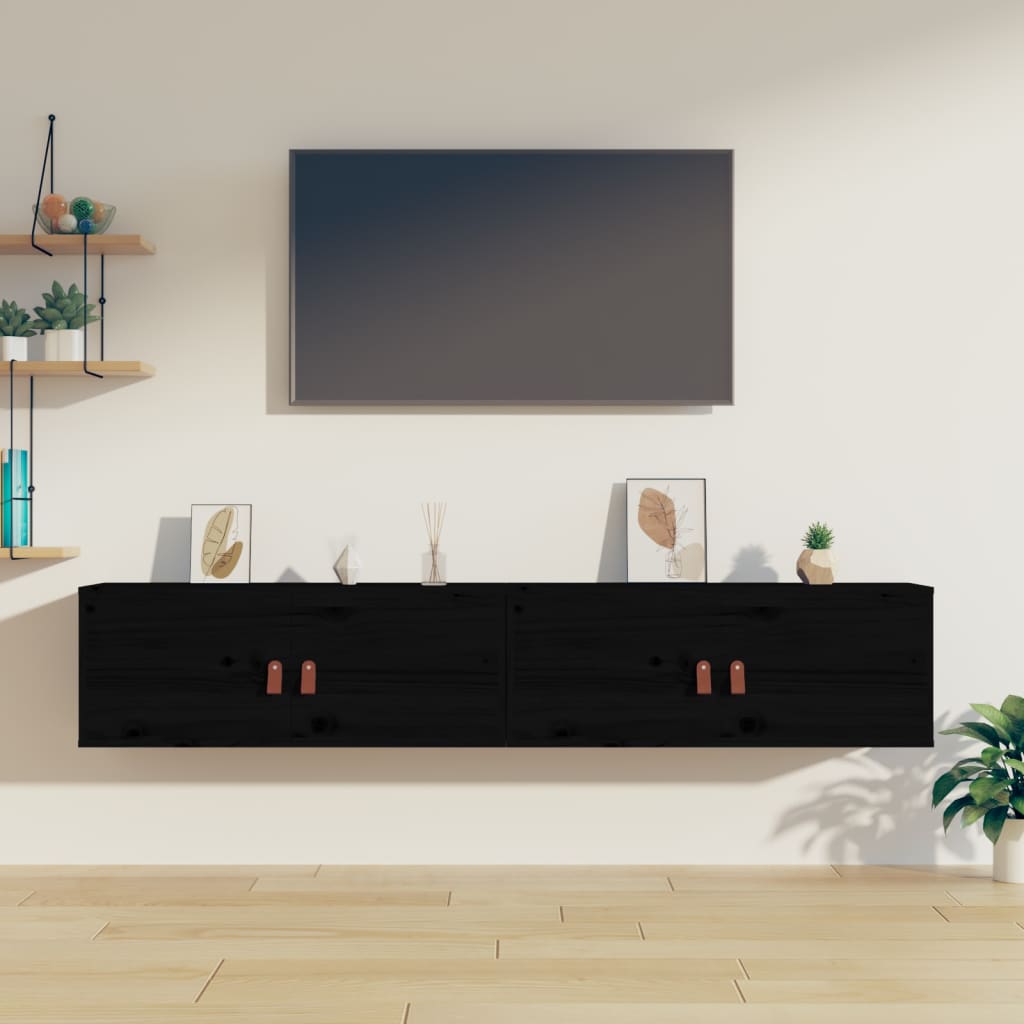 Seinäkaapit 2 kpl musta 80x30x30 cm täysi mänty - Sisustajankoti.fi