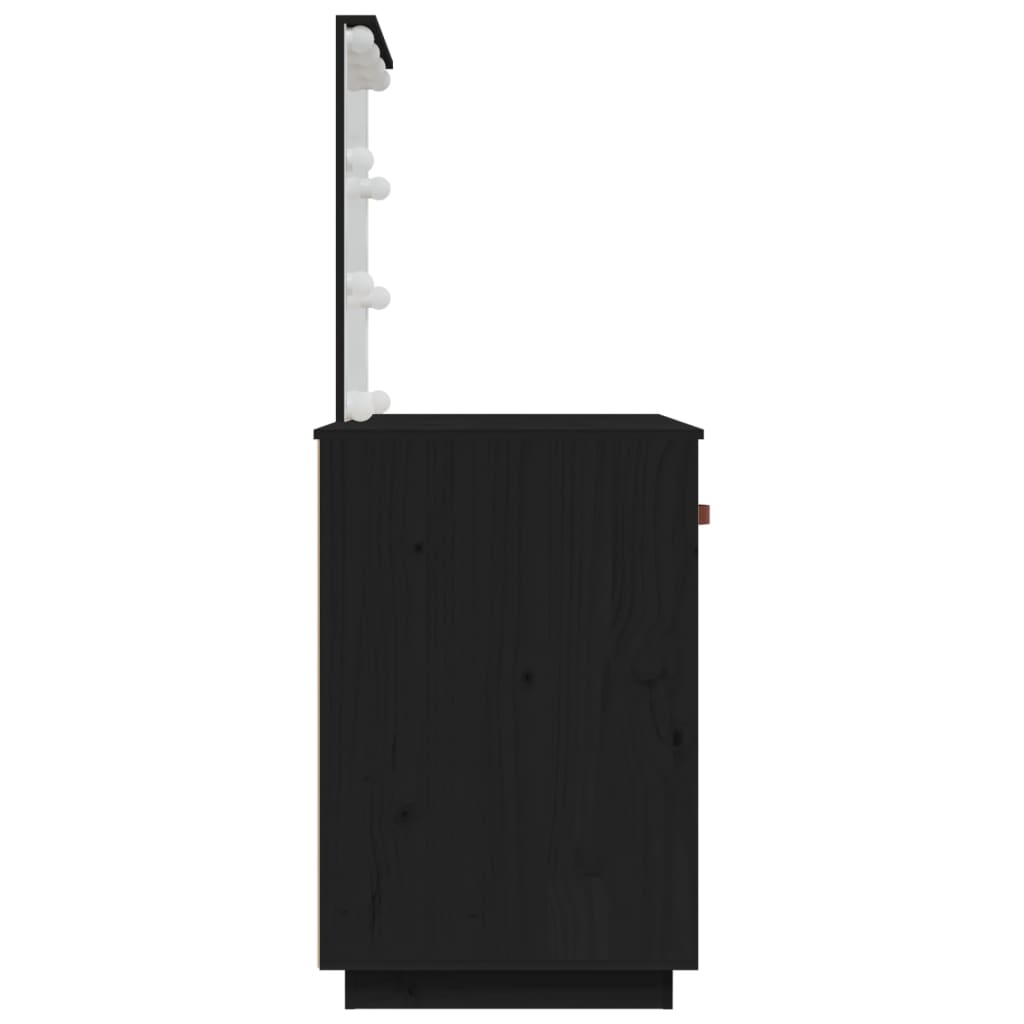 Pukeutumispöytä LED-valoilla musta 95x50x133,5 cm täysi mänty - Sisustajankoti.fi