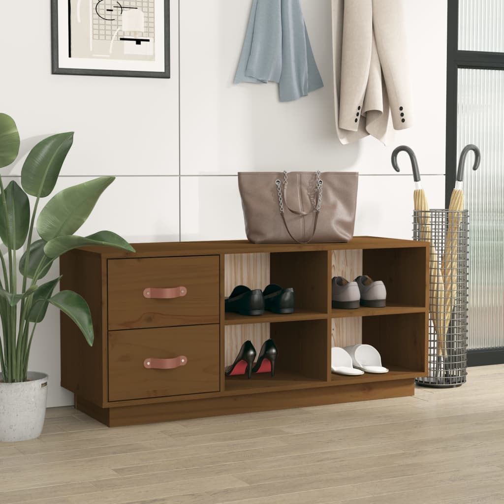 Kenkäkaappi hunajanruskea 100x34x45 cm täysi mänty - Sisustajankoti.fi