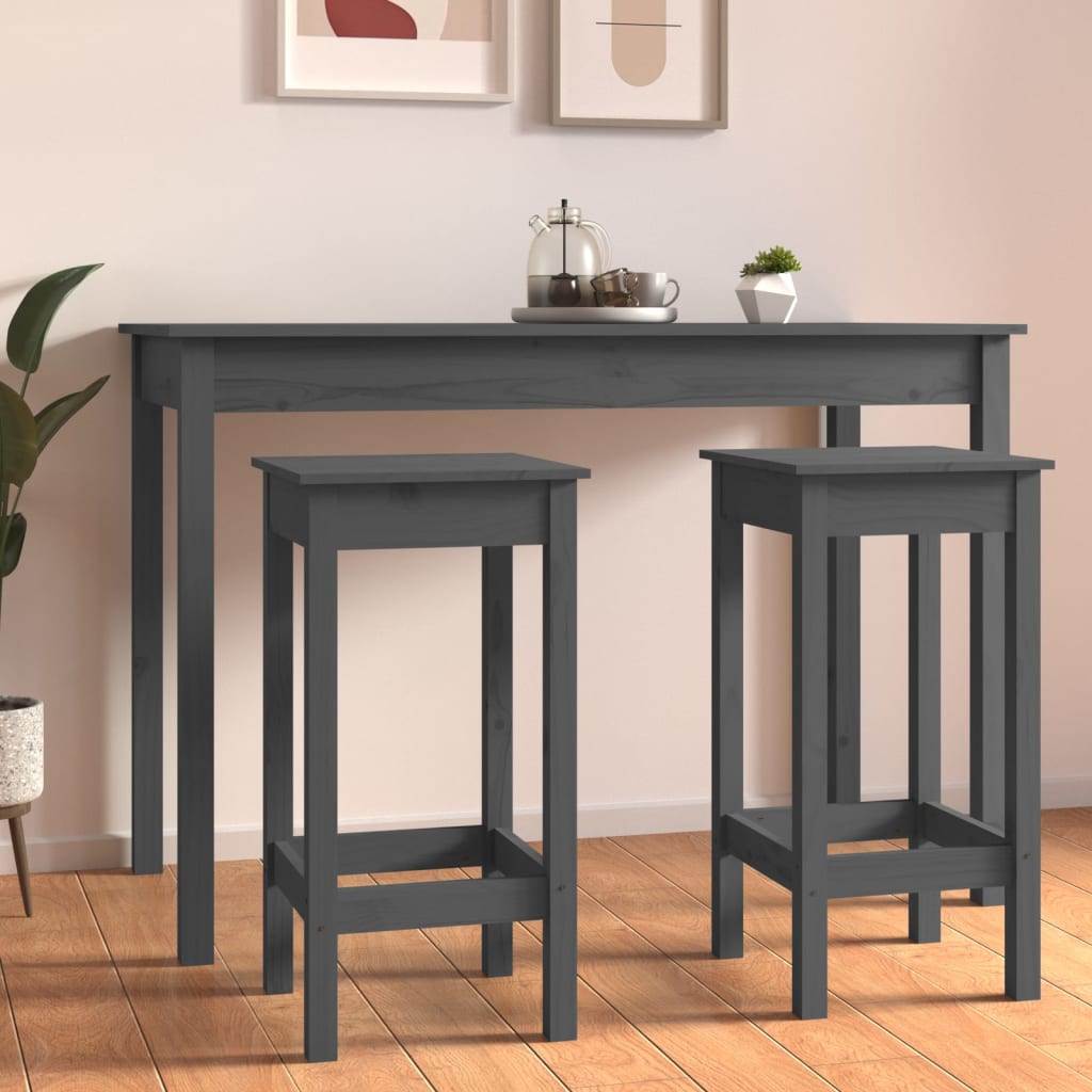 Baarituolit 2 kpl harmaa 40x40x78 cm täysi mänty - Sisustajankoti.fi