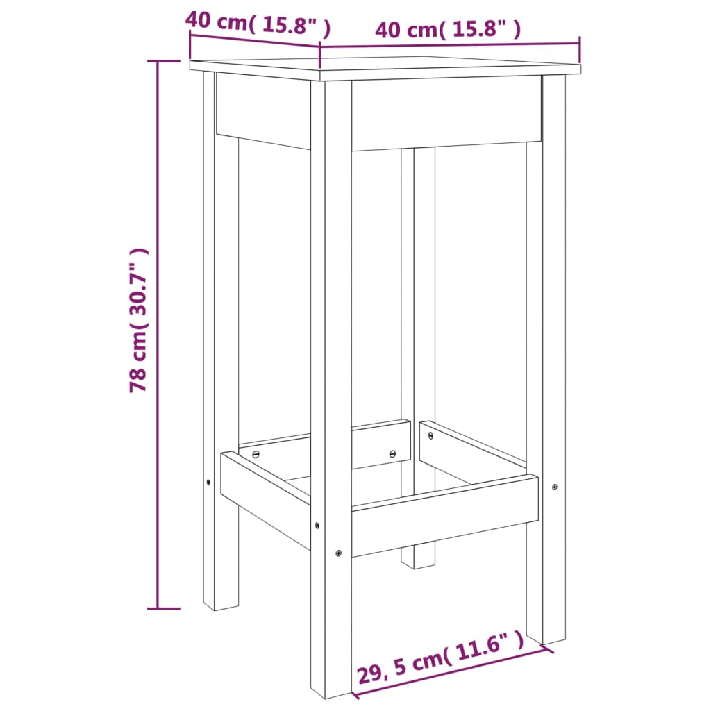 Baarituolit 2 kpl musta 40x40x78 cm täysi mänty - Sisustajankoti.fi