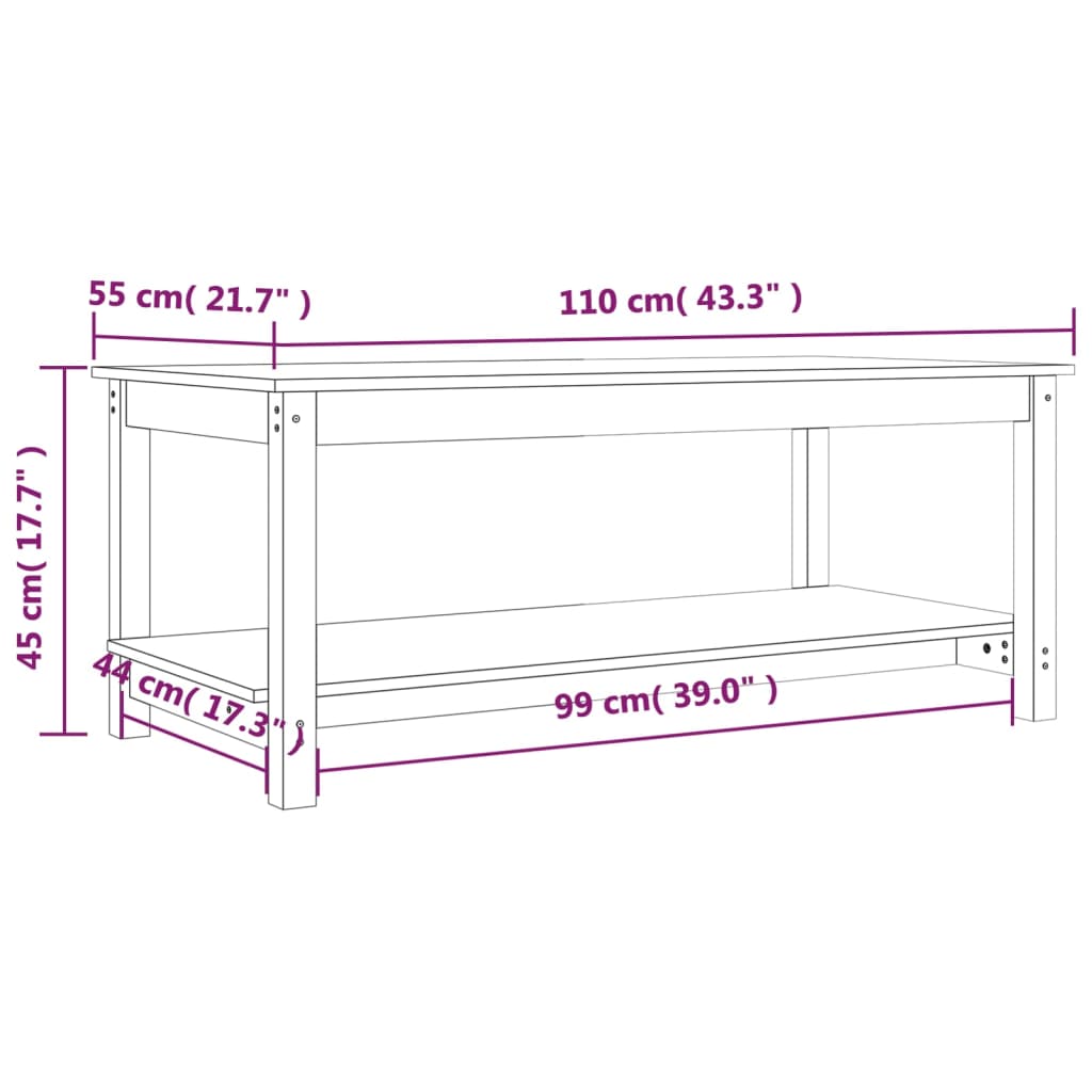 Sohvapöytä harmaa 110x55x45 cm täysi mänty - Sisustajankoti.fi