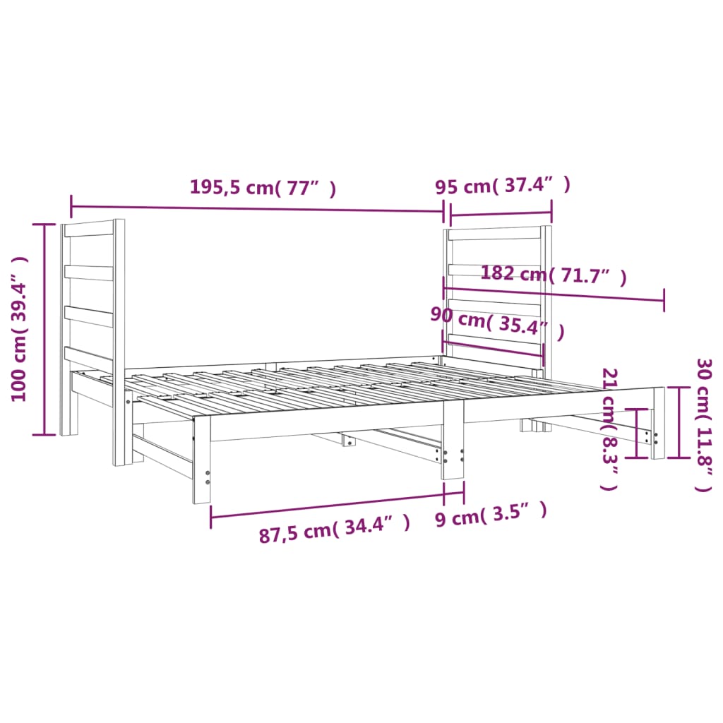 Sohvasänky ulosvedettävä musta 2x (90x190) cm täysi mänty - Sisustajankoti.fi