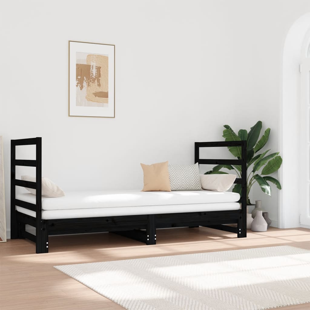 Sohvasänky ulosvedettävä musta 2x (90x190) cm täysi mänty - Sisustajankoti.fi