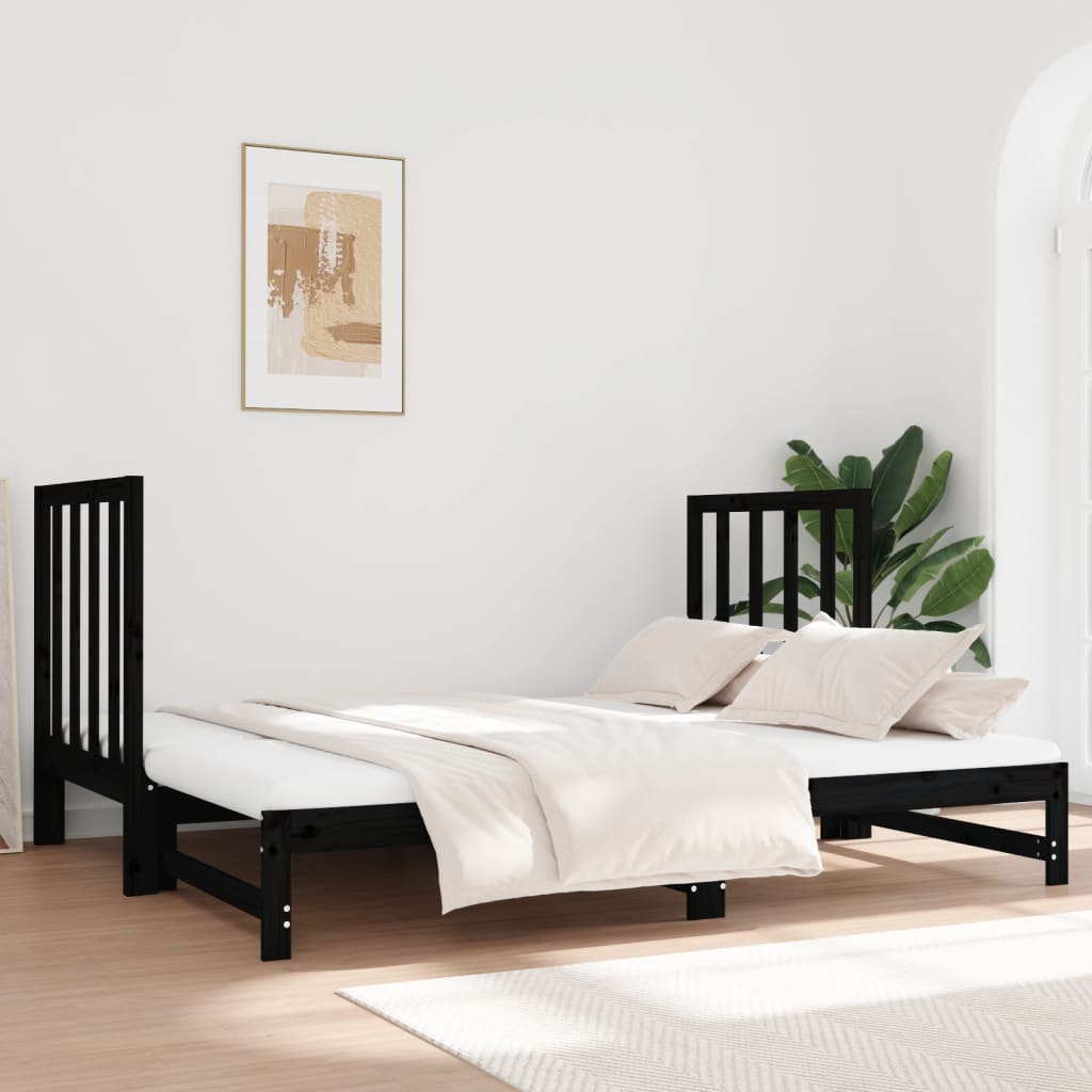 Sohvasänky ulosvedettävä musta 2x (90x190) cm täysi mänty - Sisustajankoti.fi