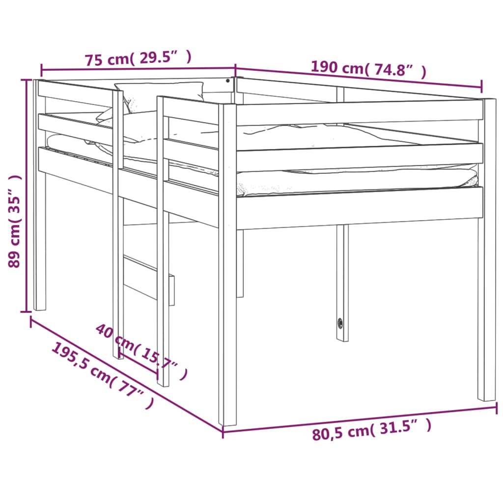 Korotettu sänky musta 75x190 cm täysi mänty - Sisustajankoti.fi