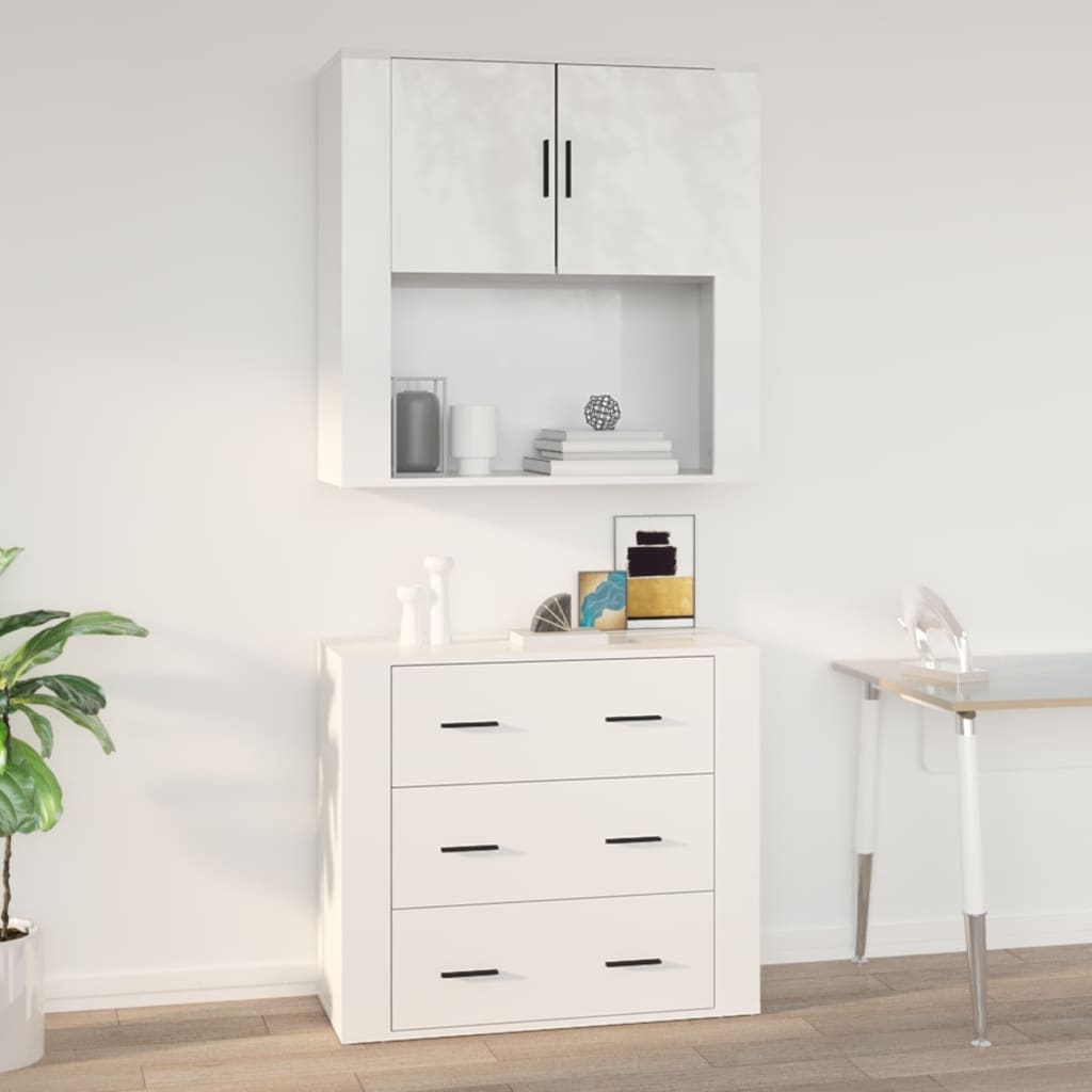 Seinäkaappi korkeakiilto valk. 80x33x80 cm tekninen puu - Sisustajankoti.fi