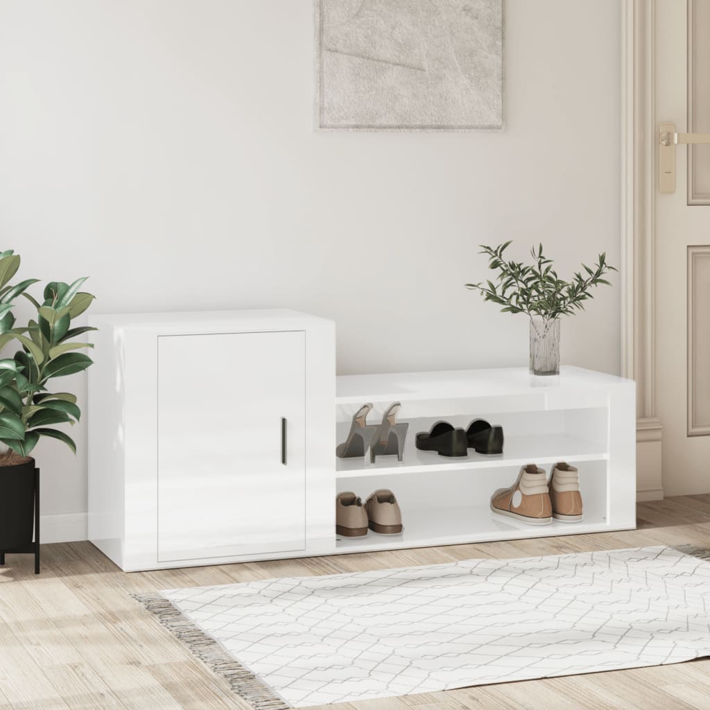 Kenkäkaappi korkeakiilto valkoinen 130x35x54 cm tekninen puu - Sisustajankoti.fi
