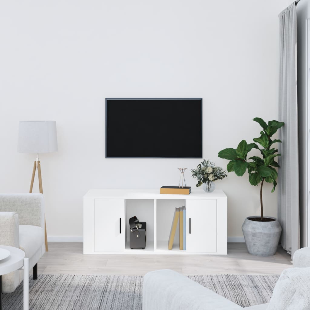 TV-taso valkoinen 100x35x40 cm tekninen puu - Sisustajankoti.fi