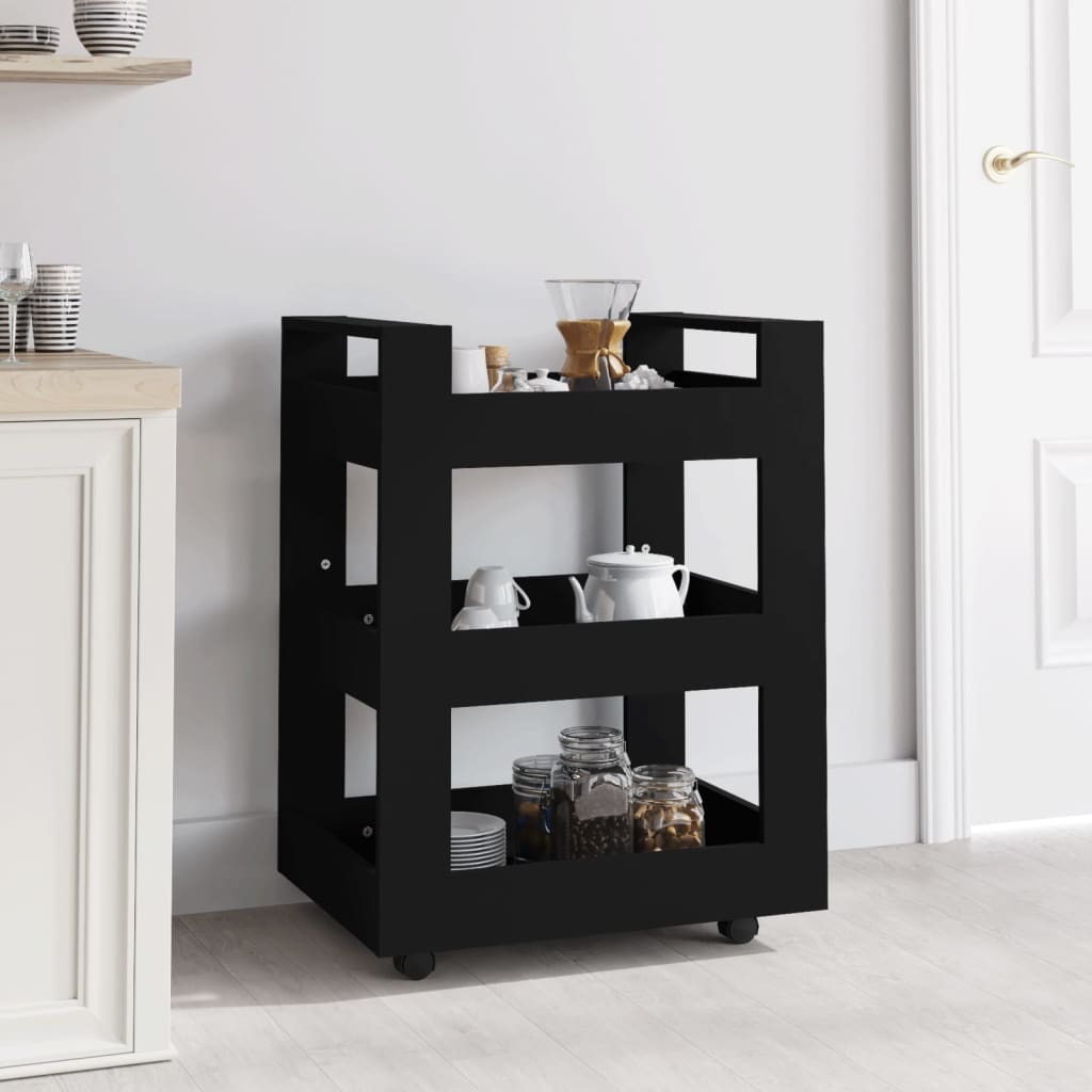 Keittiövaunu musta 60x45x80 cm tekninen puu - Sisustajankoti.fi