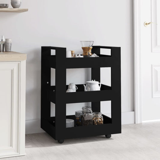 Keittiövaunu musta 60x45x80 cm tekninen puu - Sisustajankoti.fi