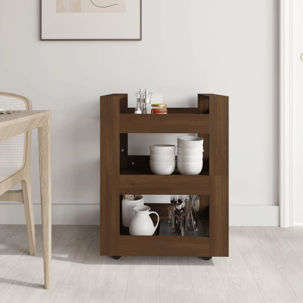 Keittiövaunu ruskea tammi 60x45x80 cm tekninen puu - Sisustajankoti.fi