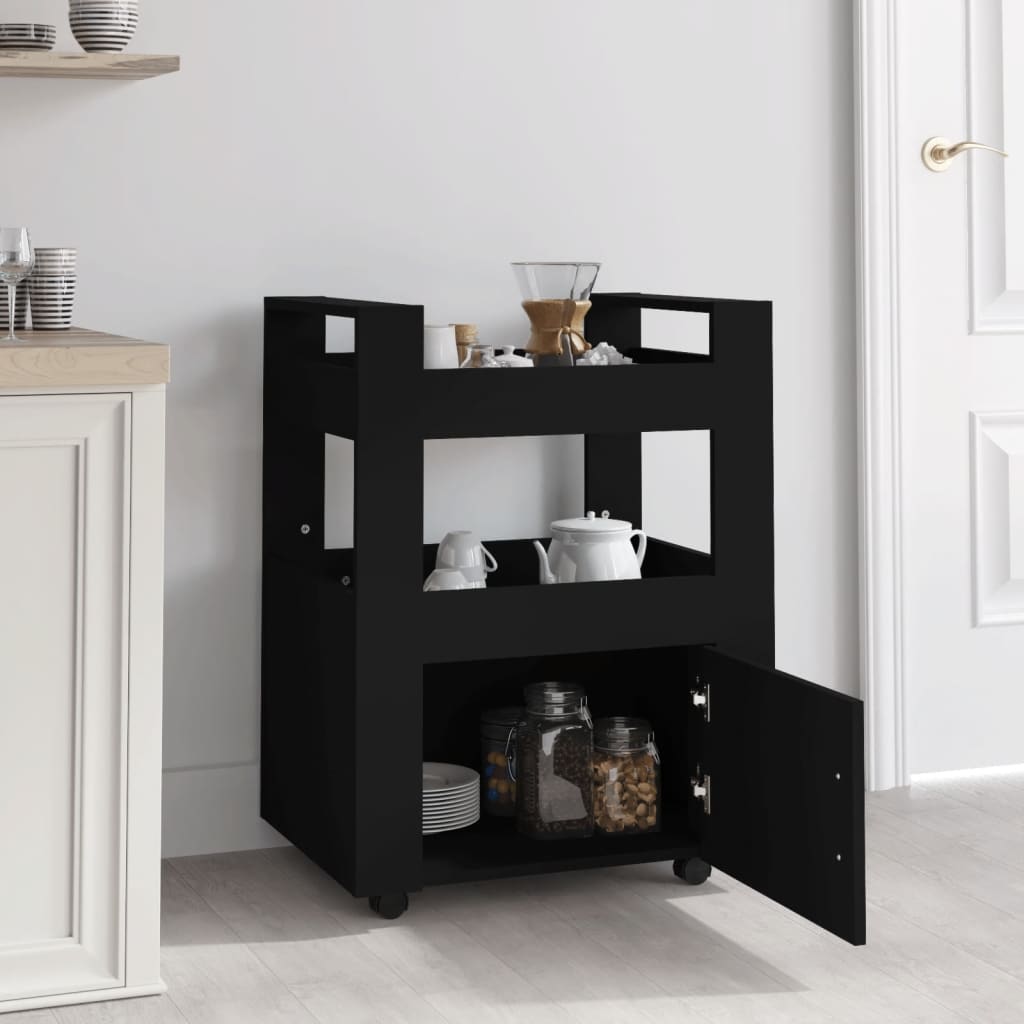 Keittiövaunu musta 60x45x80 cm tekninen puu - Sisustajankoti.fi