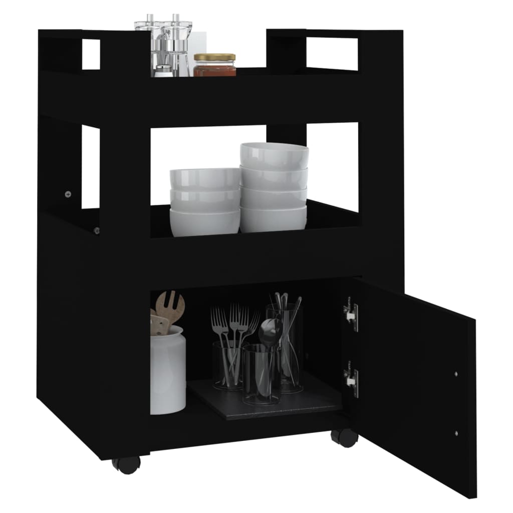 Keittiövaunu musta 60x45x80 cm tekninen puu - Sisustajankoti.fi