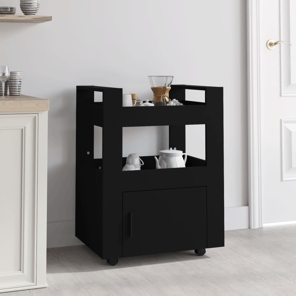 Keittiövaunu musta 60x45x80 cm tekninen puu - Sisustajankoti.fi