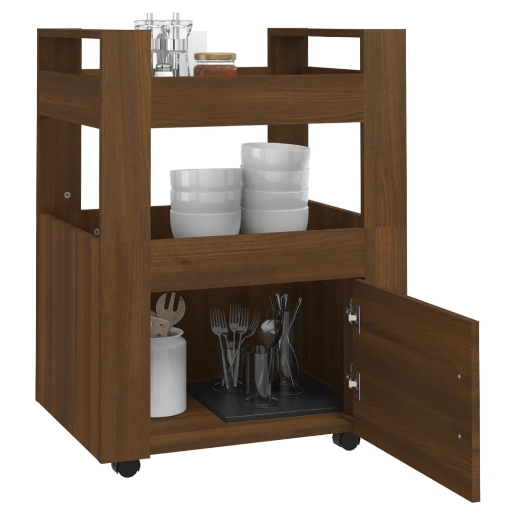 Keittiövaunu ruskea tammi 60x45x80 cm tekninen puu - Sisustajankoti.fi