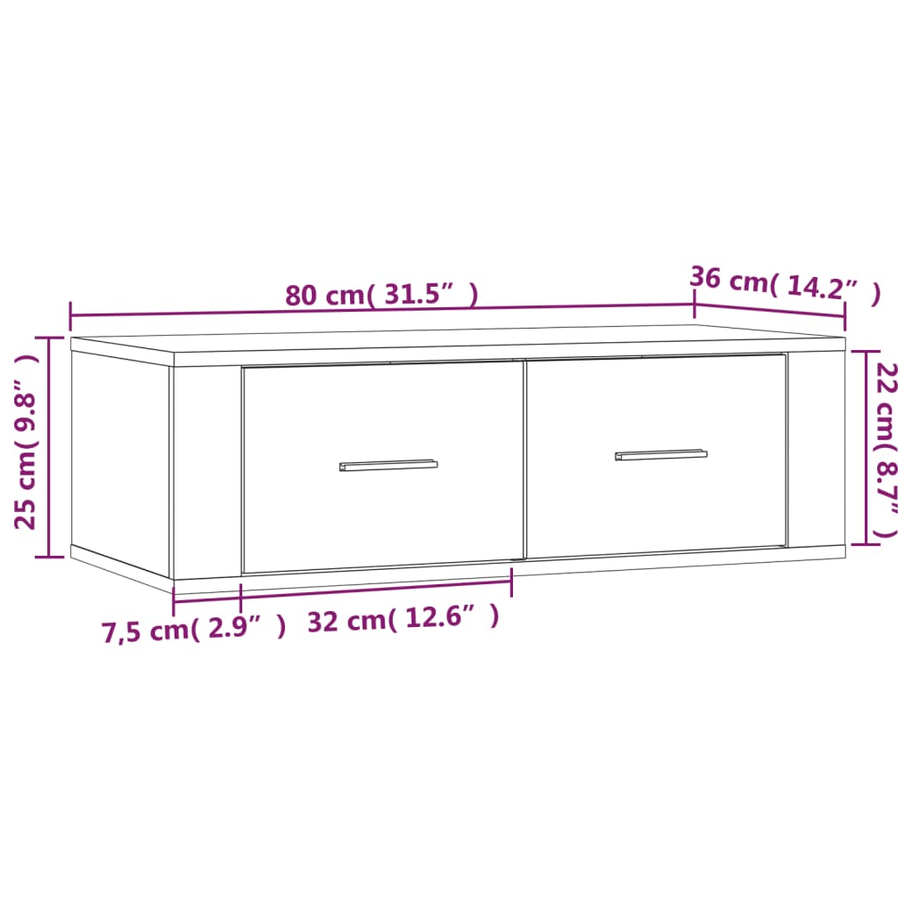 Seinä TV-taso betoninharmaa 80x36x25 cm tekninen puu - Sisustajankoti.fi