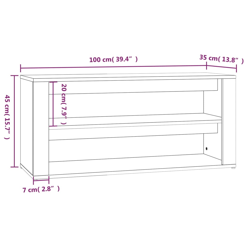 Kenkäteline ruskea tammi 100x35x45 cm tekninen puu - Sisustajankoti.fi