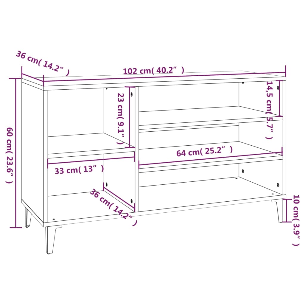Kenkäkaappi betoninharmaa 102x36x60 cm tekninen puu - Sisustajankoti.fi
