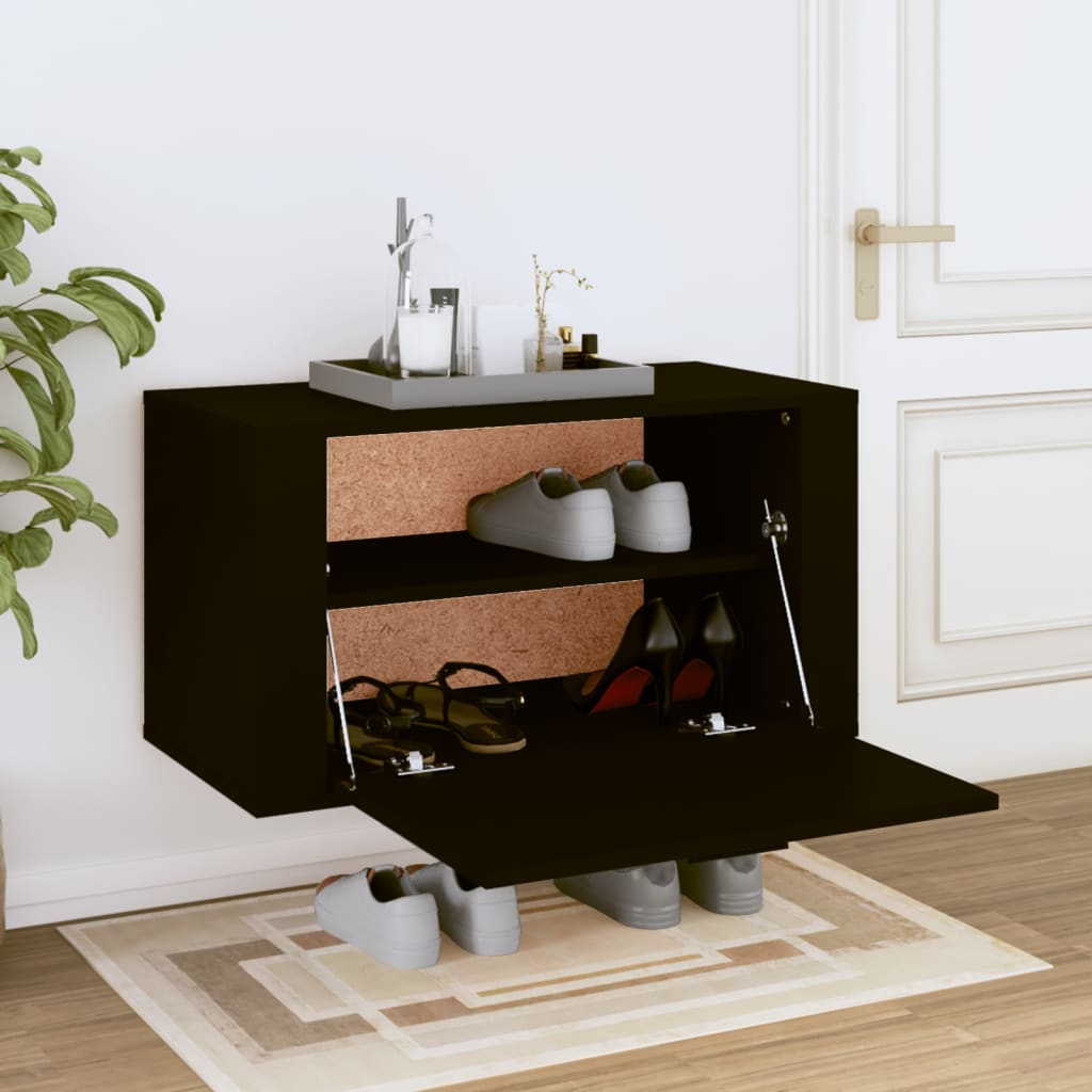 Seinäkenkäkaappi musta 70x35x38 cm tekninen puu - Sisustajankoti.fi