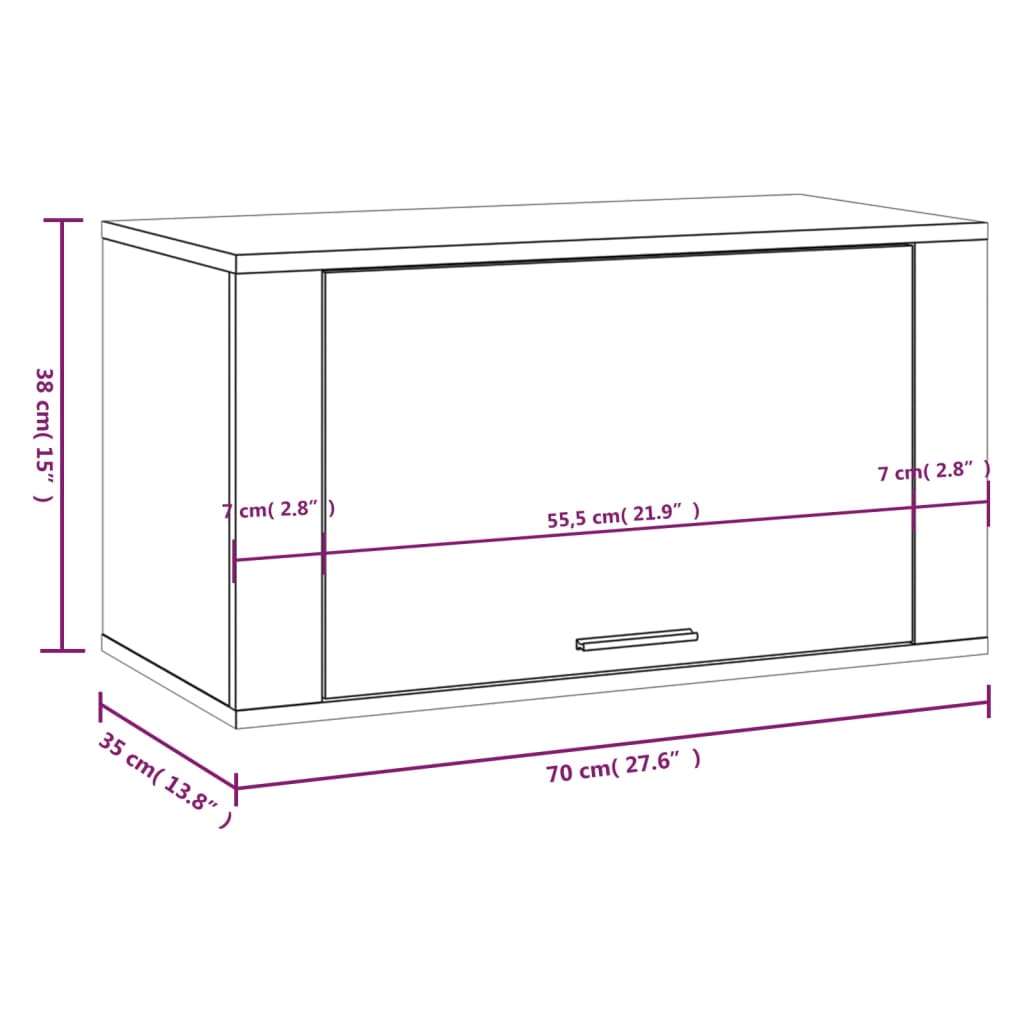 Seinäkenkäkaappi betoninharmaa 70x35x38 cm tekninen puu - Sisustajankoti.fi