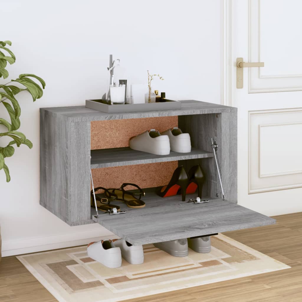 Seinäkenkäkaappi harmaa Sonoma 70x35x38 cm täysi mänty - Sisustajankoti.fi