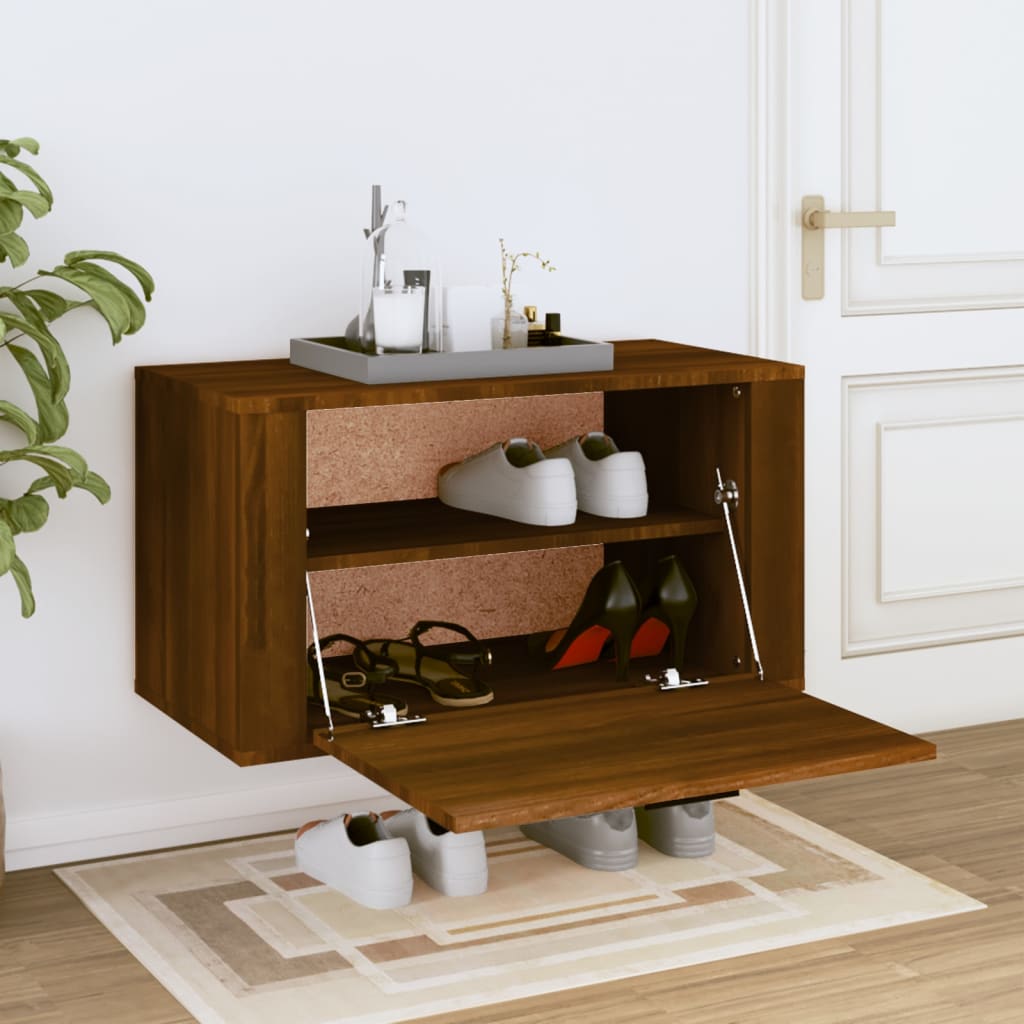 Seinäkenkäkaappi ruskea tammi 70x35x38 cm täysi mänty - Sisustajankoti.fi
