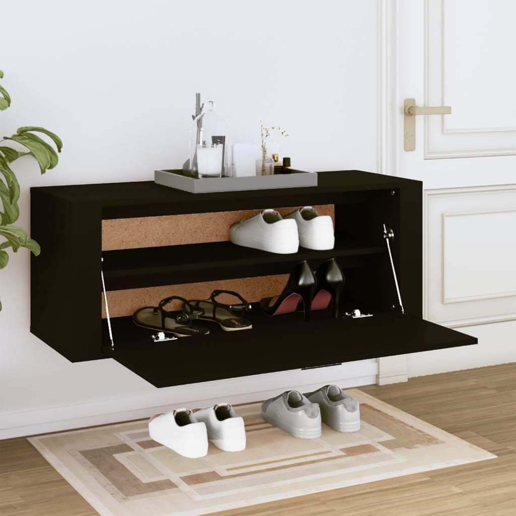 Seinäkenkäkaappi musta 100x35x38 cm tekninen puu - Sisustajankoti.fi