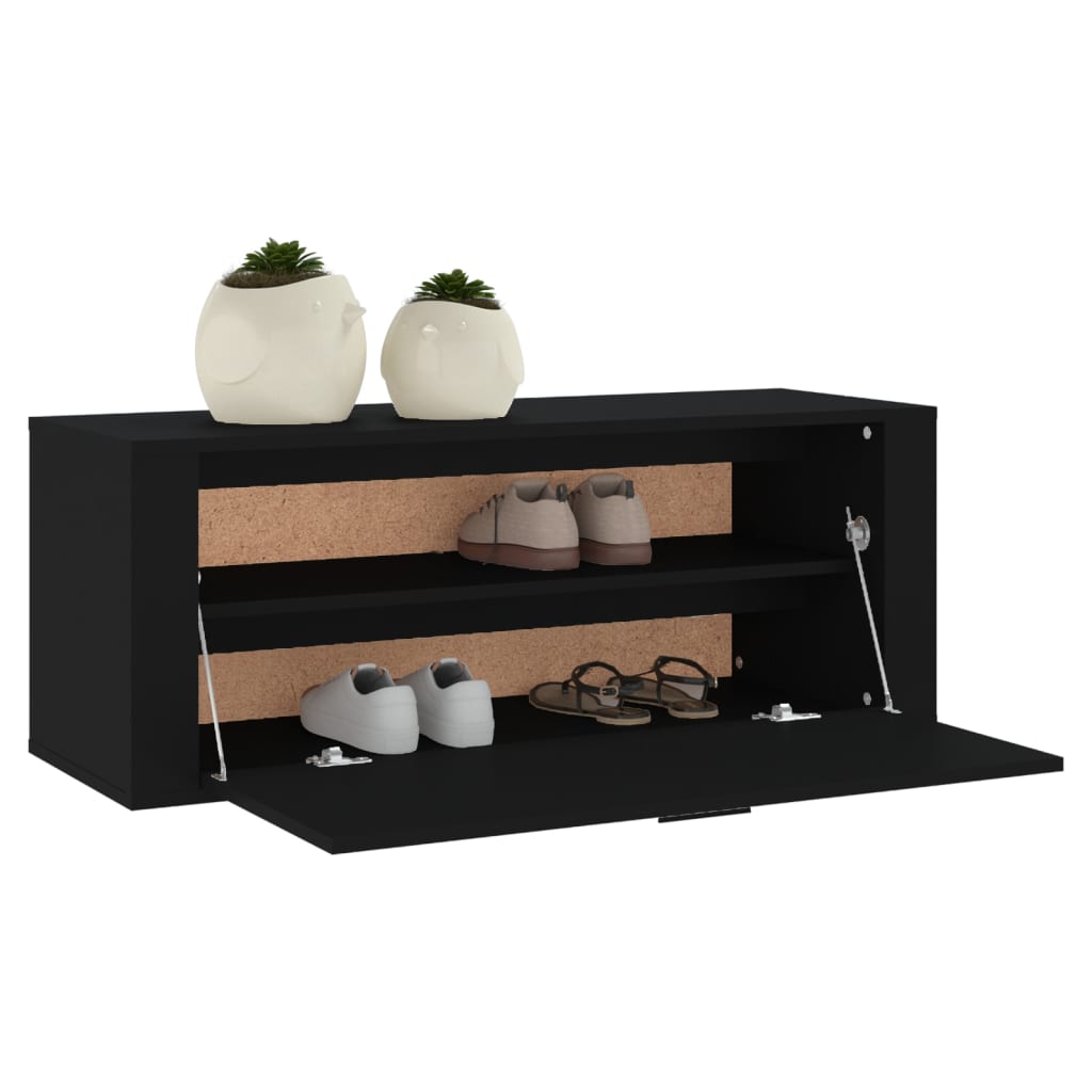 Seinäkenkäkaappi musta 100x35x38 cm tekninen puu - Sisustajankoti.fi