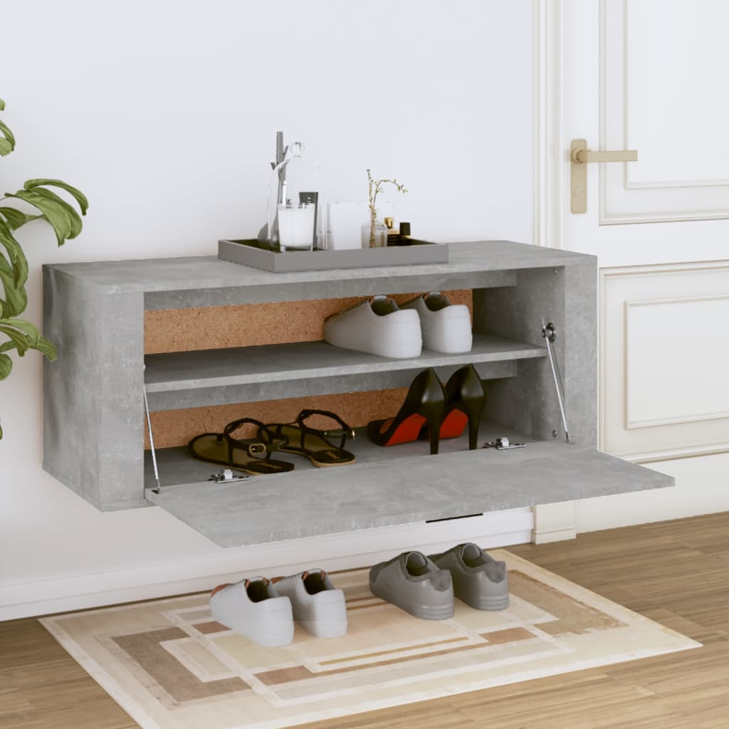 Seinäkenkäkaappi betoninharmaa 100x35x38 cm tekninen puu - Sisustajankoti.fi