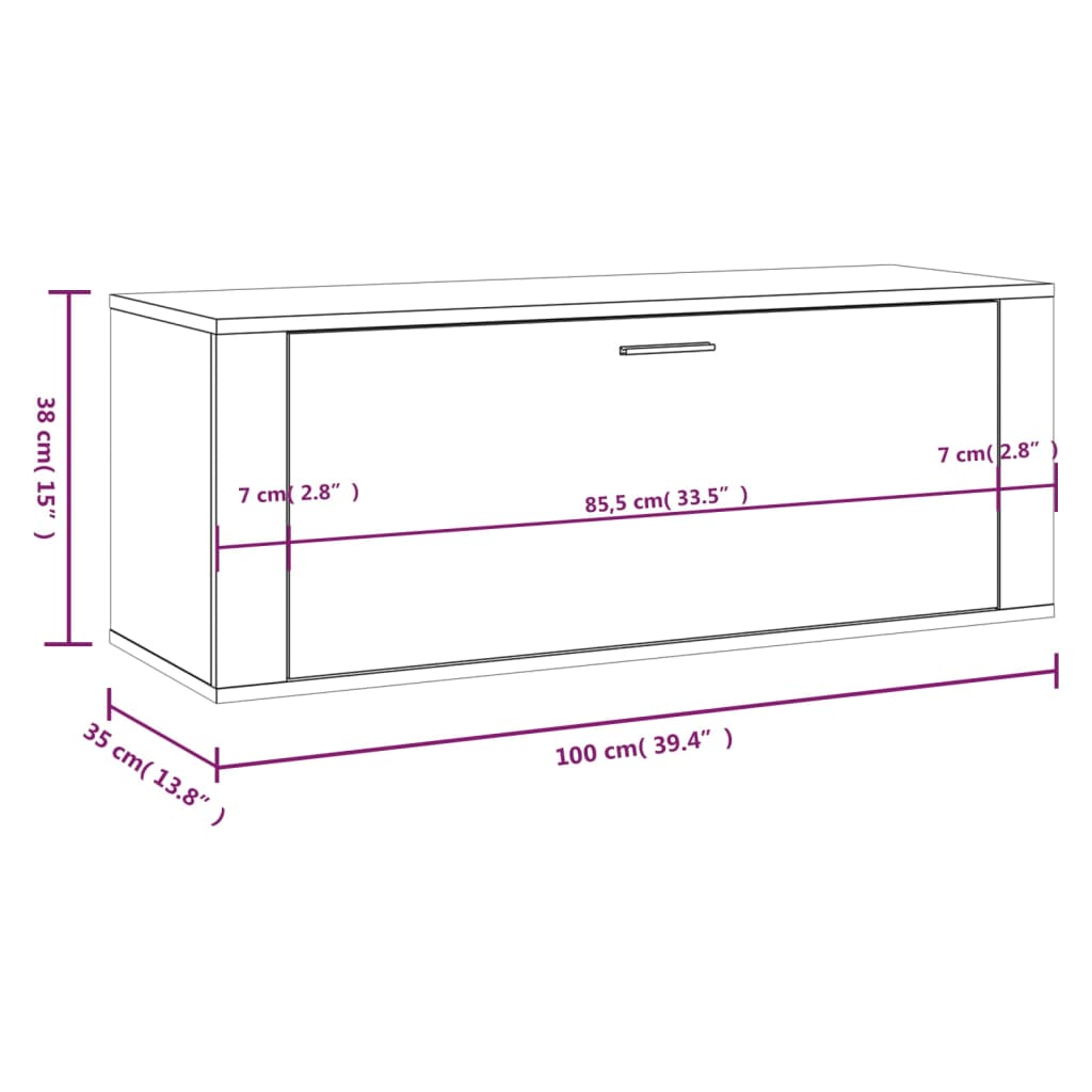 Seinäkenkäkaappi betoninharmaa 100x35x38 cm tekninen puu - Sisustajankoti.fi