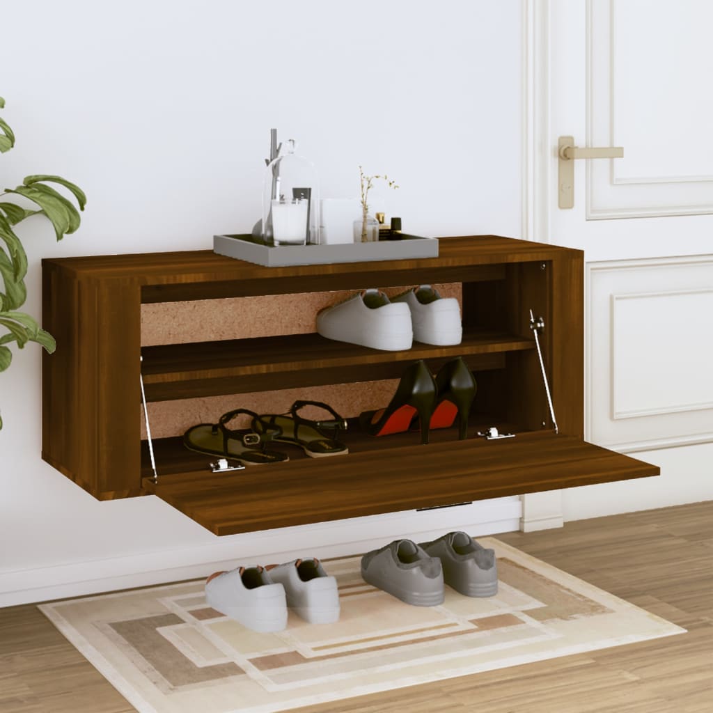 Seinäkenkäkaappi ruskea tammi 100x35x38 cm tekninen puu - Sisustajankoti.fi