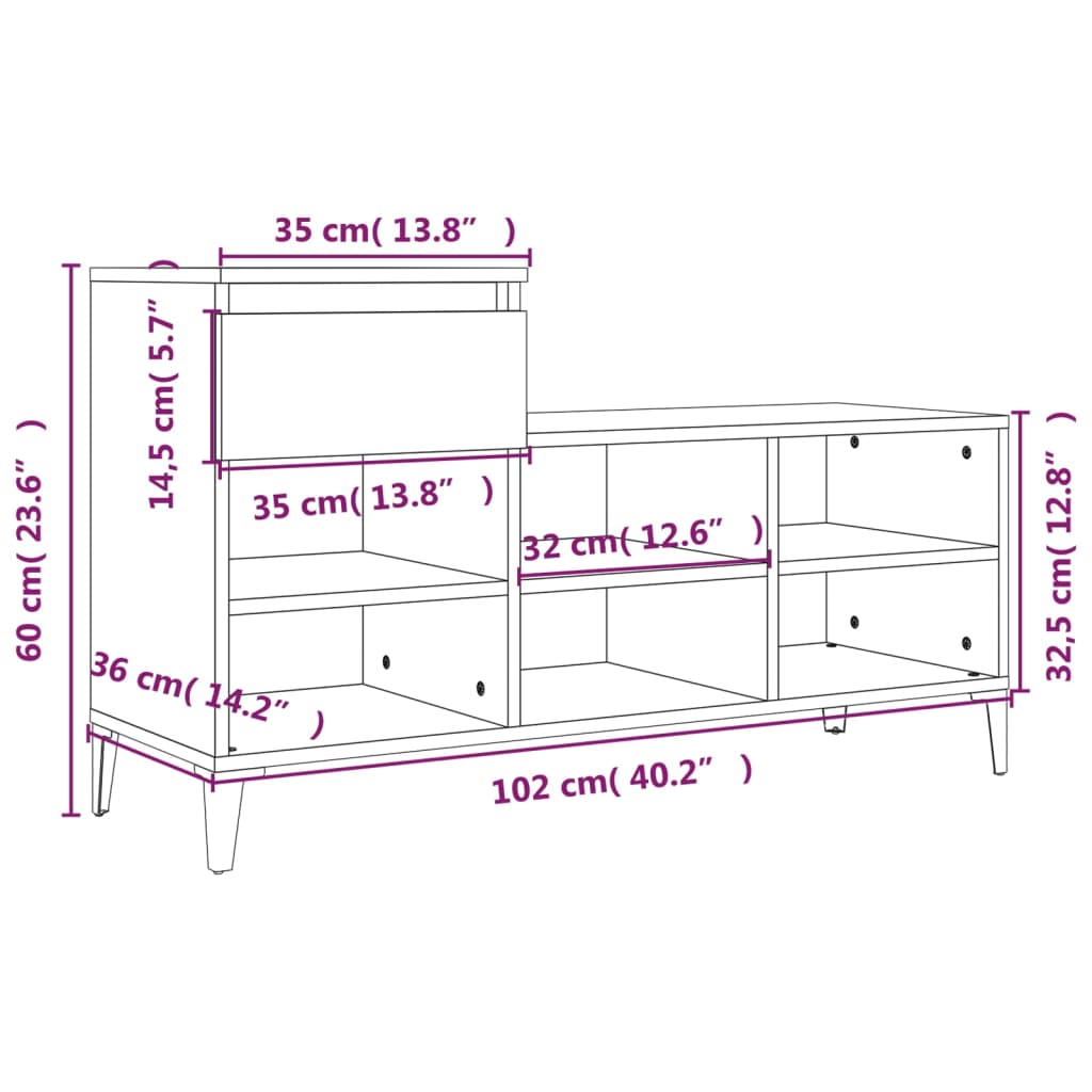 Kenkäkaappi betoninharmaa 102x36x60 cm tekninen puu - Sisustajankoti.fi
