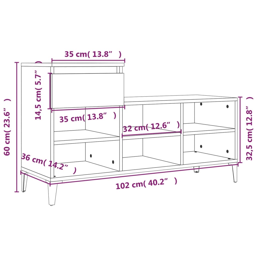 Kenkäkaappi harmaa Sonoma 102x36x60 cm tekninen puu - Sisustajankoti.fi